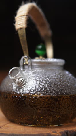 close-up of a glass teapot