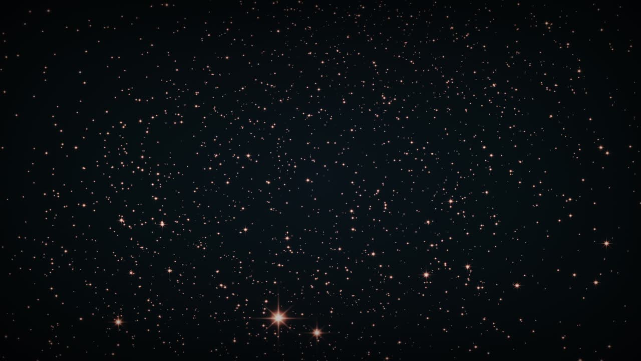 4K 3D seamless loop of shinny stars animation on black background. Graphic motion overlay effect loop with galaxy sky twinkling light in the space animation. Galaxy space exploration and rotation.