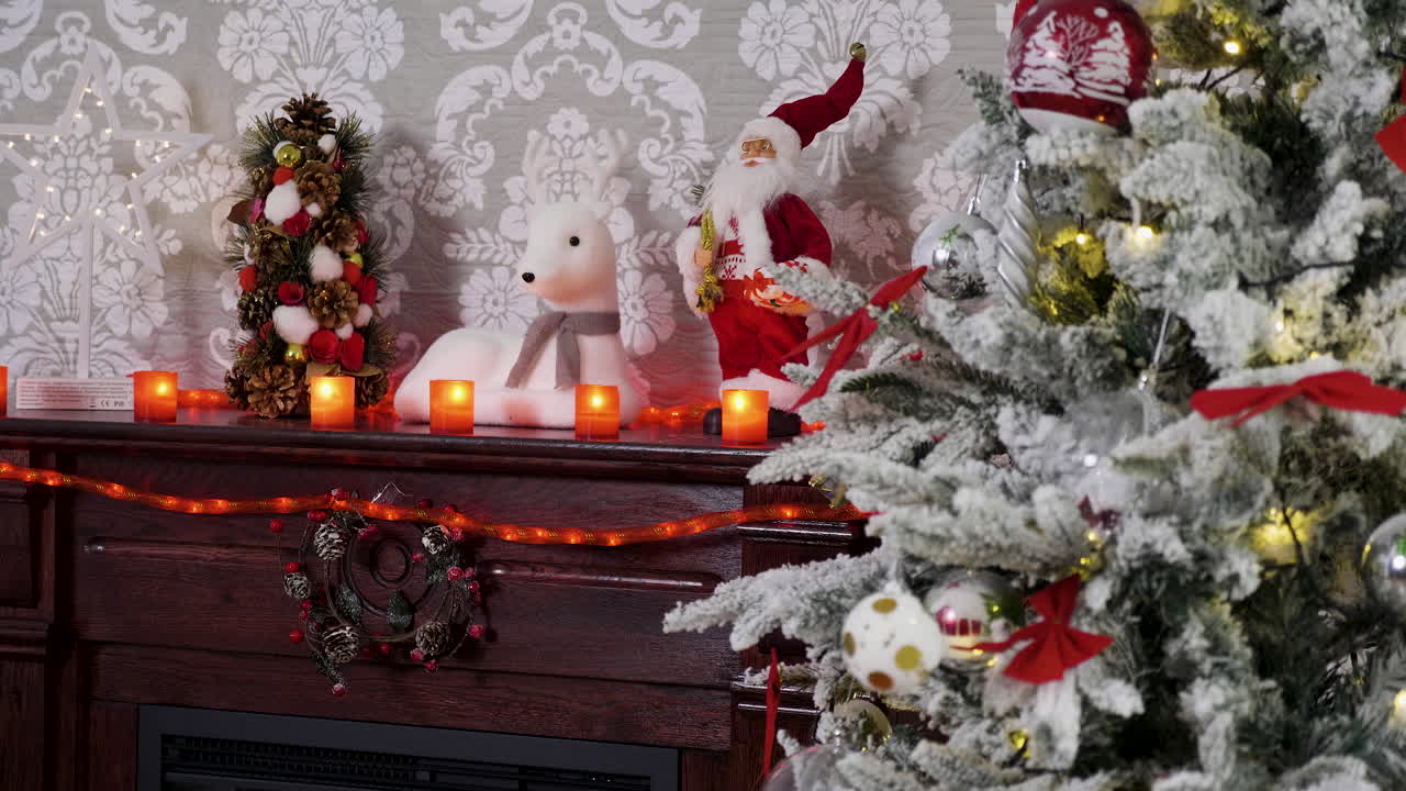 Festive Christmas Decorations by the Fireplace