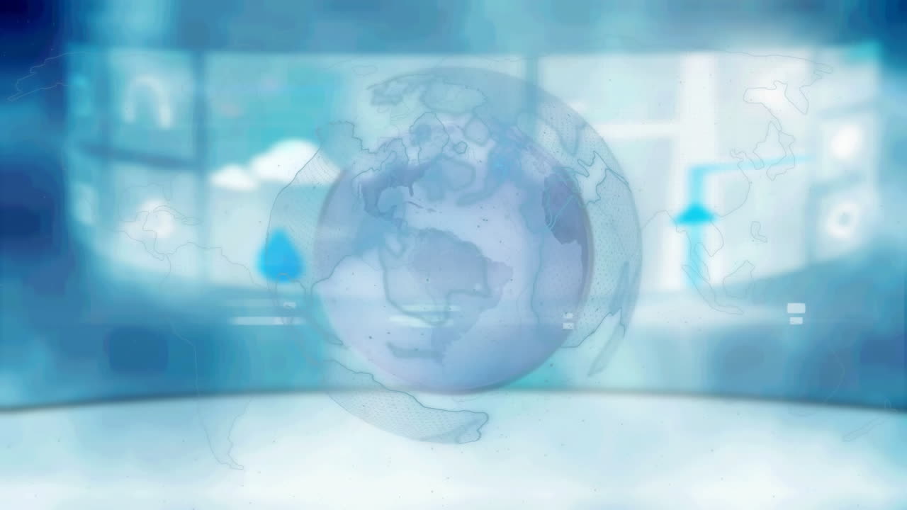 전 세계에 걸쳐 디지털 아이콘으로 연결된 네트워크의 애니메이션