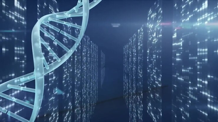 Animation of light spots over dna strand