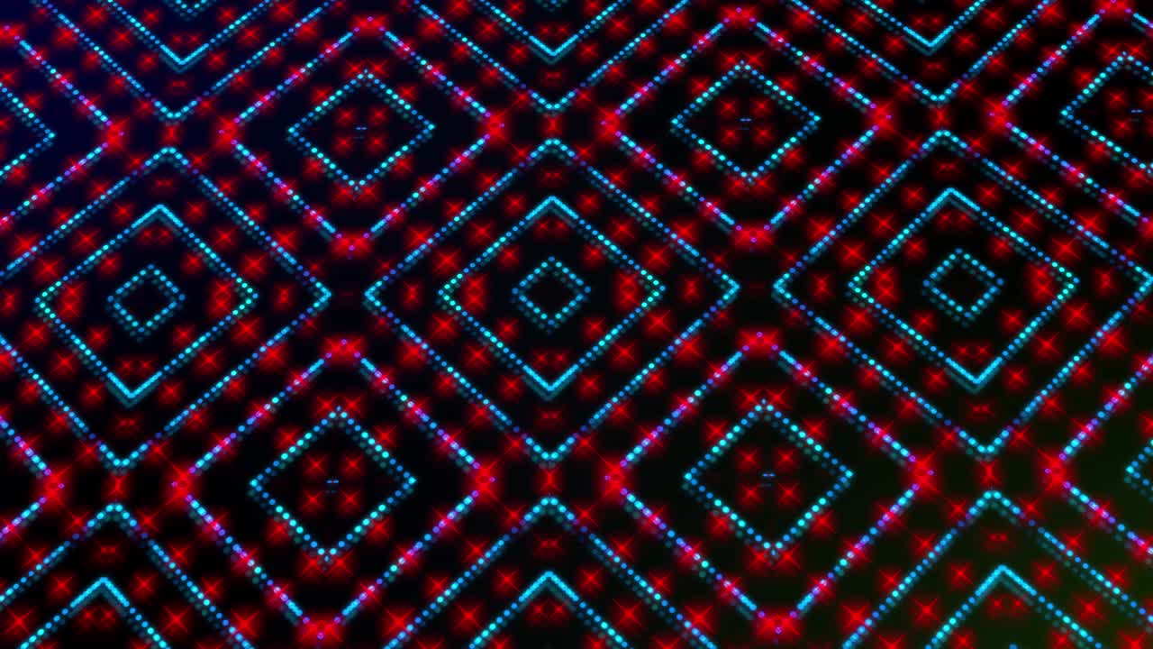 ilustración animada de luz brillante con puntos rosados, rojos y azules y estrellas de formas cuadradas.