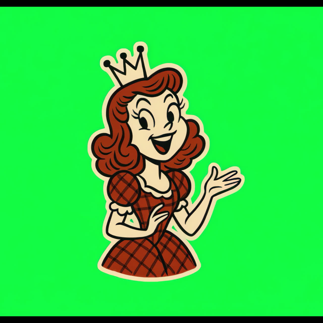 Retro cartoon princess illustration animation isolated asset, transparent 4K video, alpha channel