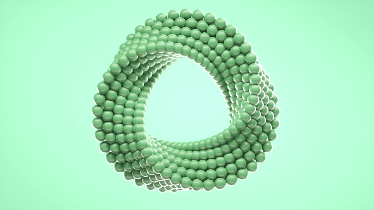 3D loop animation of spinning balls molded into uneven circle