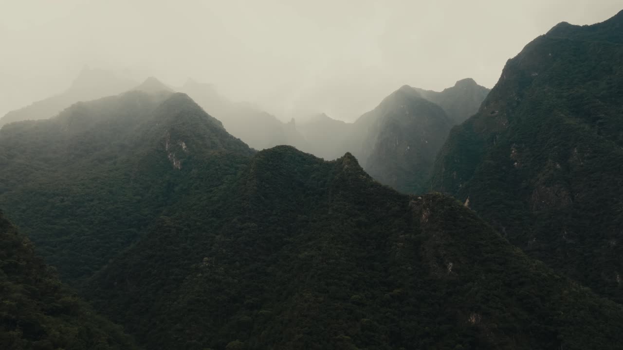 Mountains Covered With Lush Forest At Machu Picchu In The Eastern Cordillera Of Southern Peru. Aerial Drone Shot
