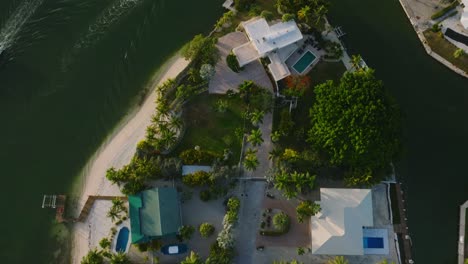 top down view of tropical waterfront houses in the florida keys