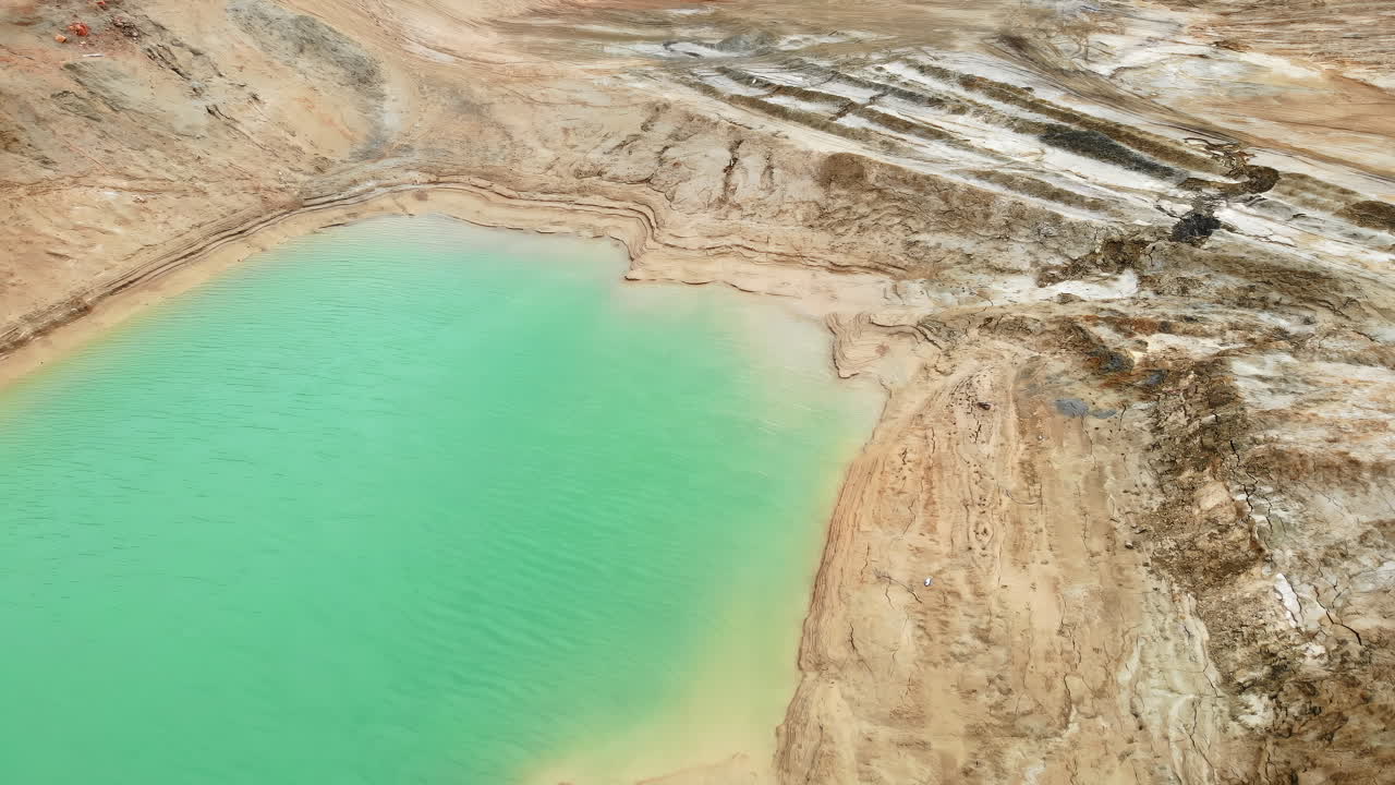 Aerial View of a Mining Pit with Vibrant Turquoise Water