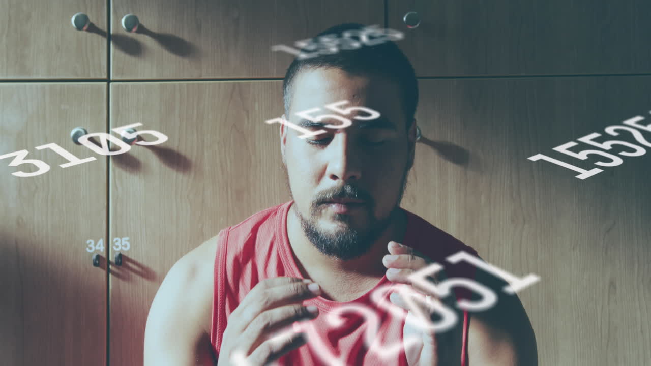 변기실에서 축구 선수를 넘어 변하는 숫자의 애니메이션