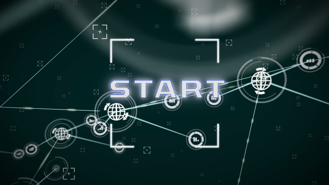 animación del texto de inicio y la red de conexiones en fondo negro