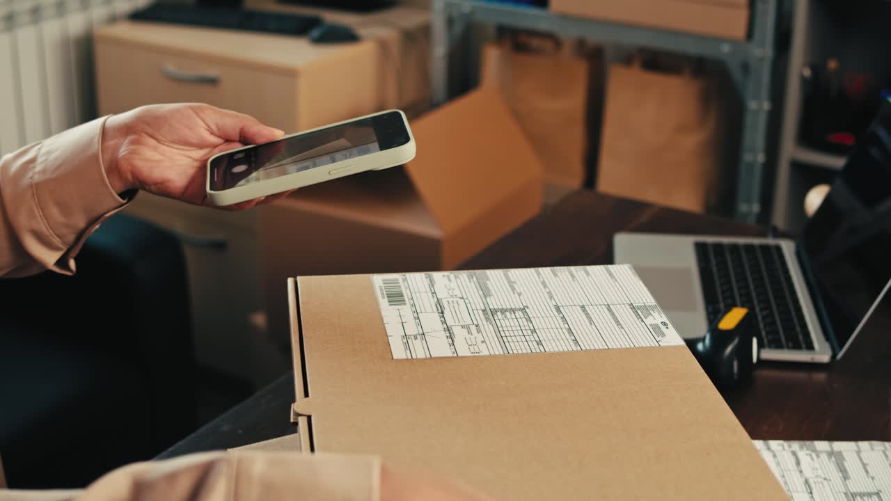 E-commerce storage shop, woman packing goods and clothes for second hand delivery market, dedicated Packaging and Shipping Workspace with Supplies and Technology for efficiency, online sales.