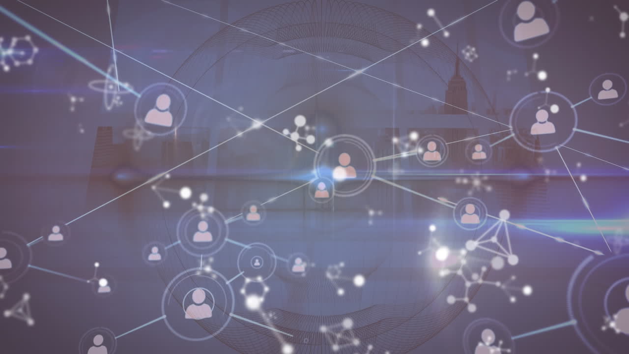 빈 사무실에서 사람들과의 연결 네트워크 아이콘의 애니메이션