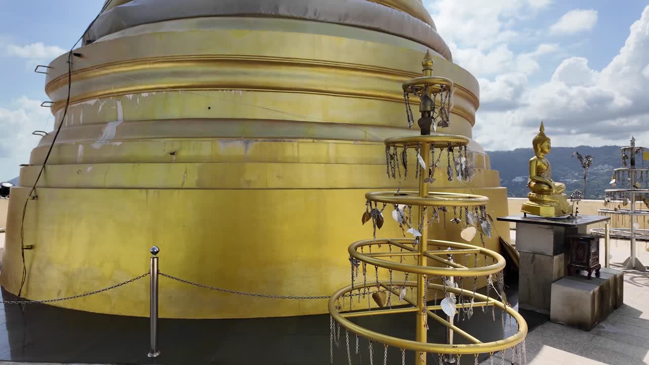 Buddha temple pagoda golden color plated Chedi Wat Khao Hua Chuk Thailand buddhist religion