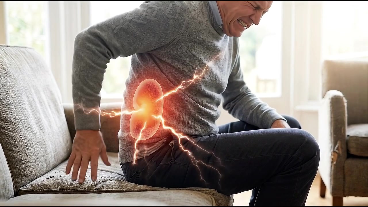 Senior Man Experiencing Severe Kidney Pain at Home