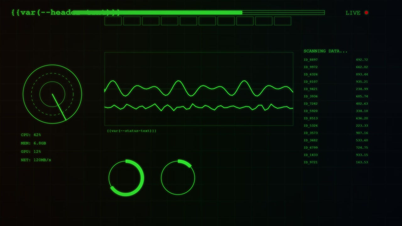 Interfaccia HUD digitale con visualizzazione di dati di sistema e analisi in tempo reale