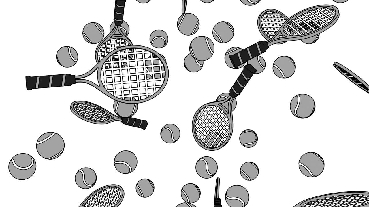 색 배경에 회색 테니스 공과 테니스 라켓을 그린 스타일입니다.