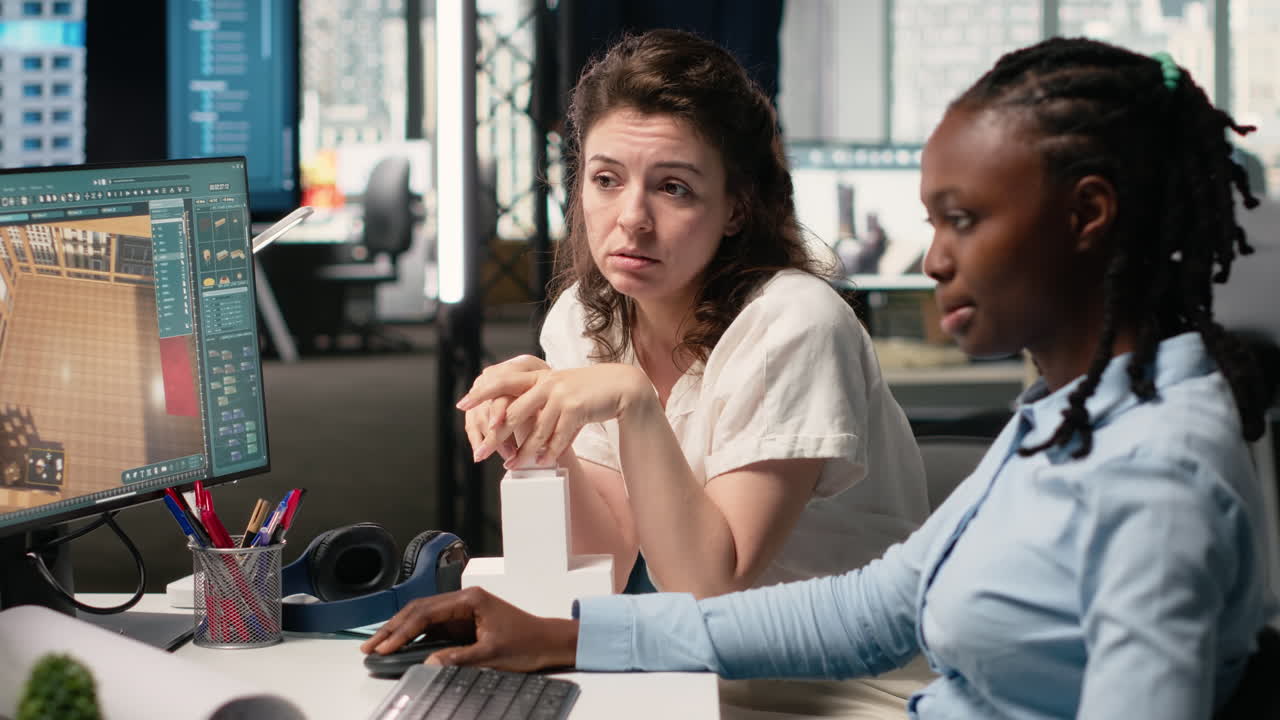 Vertical Video Two developers reviewing blueprints for real estate project planning