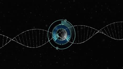 Animation-Des-Scope-Scannens-über-Einem-DNA-Strang-Auf-Schwarzem-Hintergrund