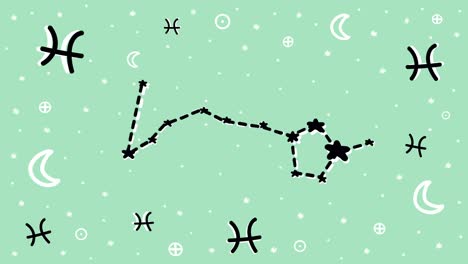 Hand-drawn-stop-motion-animation-of-Pisces-zodiac-sign-symbol-and-constellation