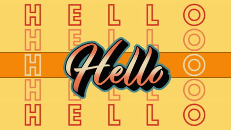 animación del texto de saludo naranja que se repite sobre una franja naranja sobre fondo amarillo