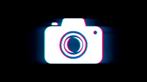 camera photography symbol on glitch retro vintage animation.