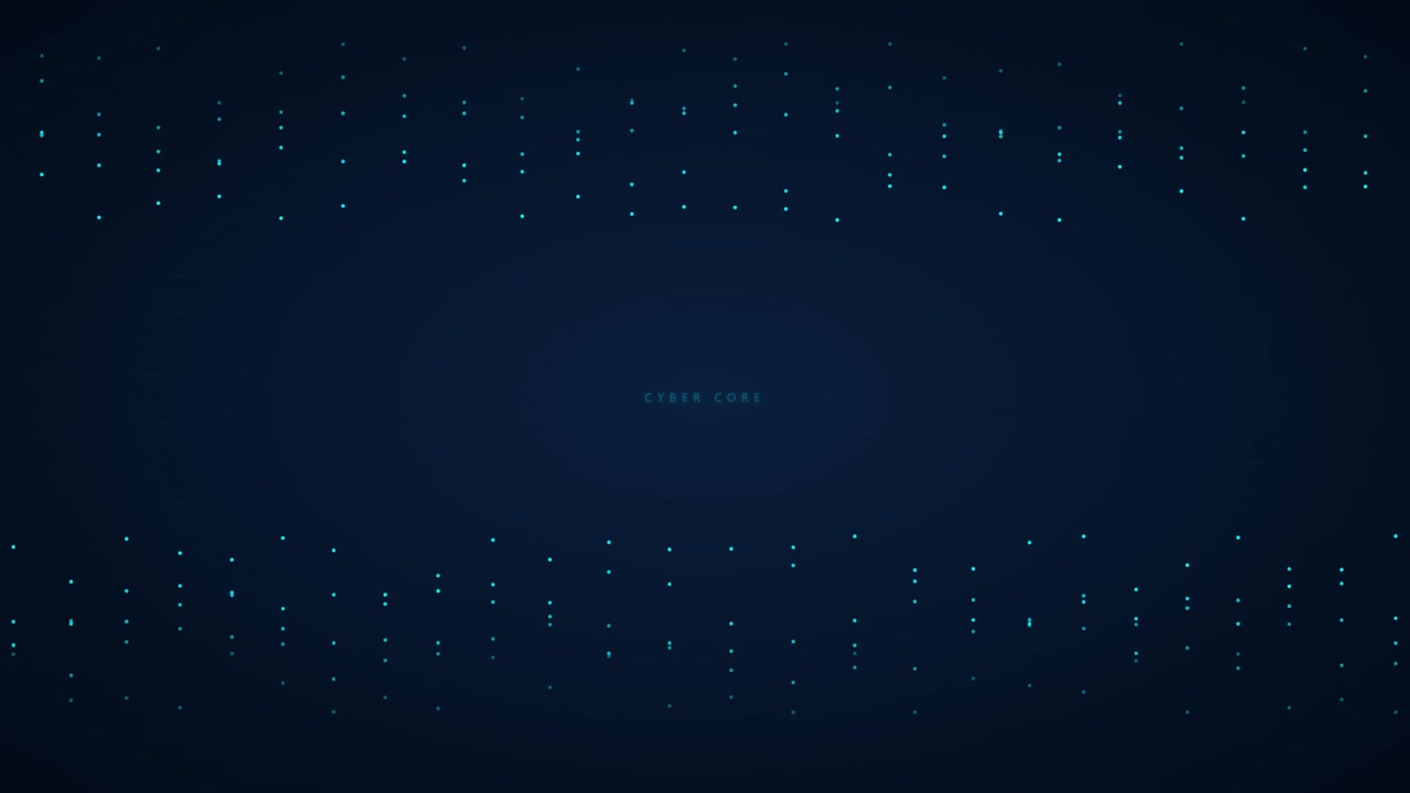 Abstract Digital Background with Pulsing Light Dots and Cyber Core Text