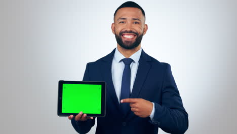 Tablet,-green-screen-and-business-man