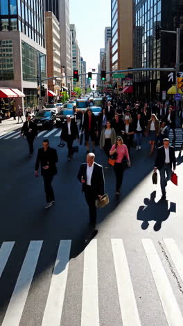 busy city street intersection with pedestrians