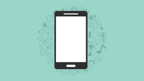 teléfono inteligente con iconos de aplicaciones dibujados a mano