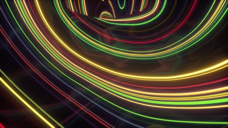 Dynamic Flow of Vibrant Neon Light Trails in Abstract Space