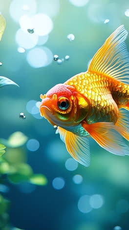 goldfish swimming in a serene aquarium. a vibrant goldfish glides gracefully among lush green plants, creating a tranquil atmosphere in the aquarium.