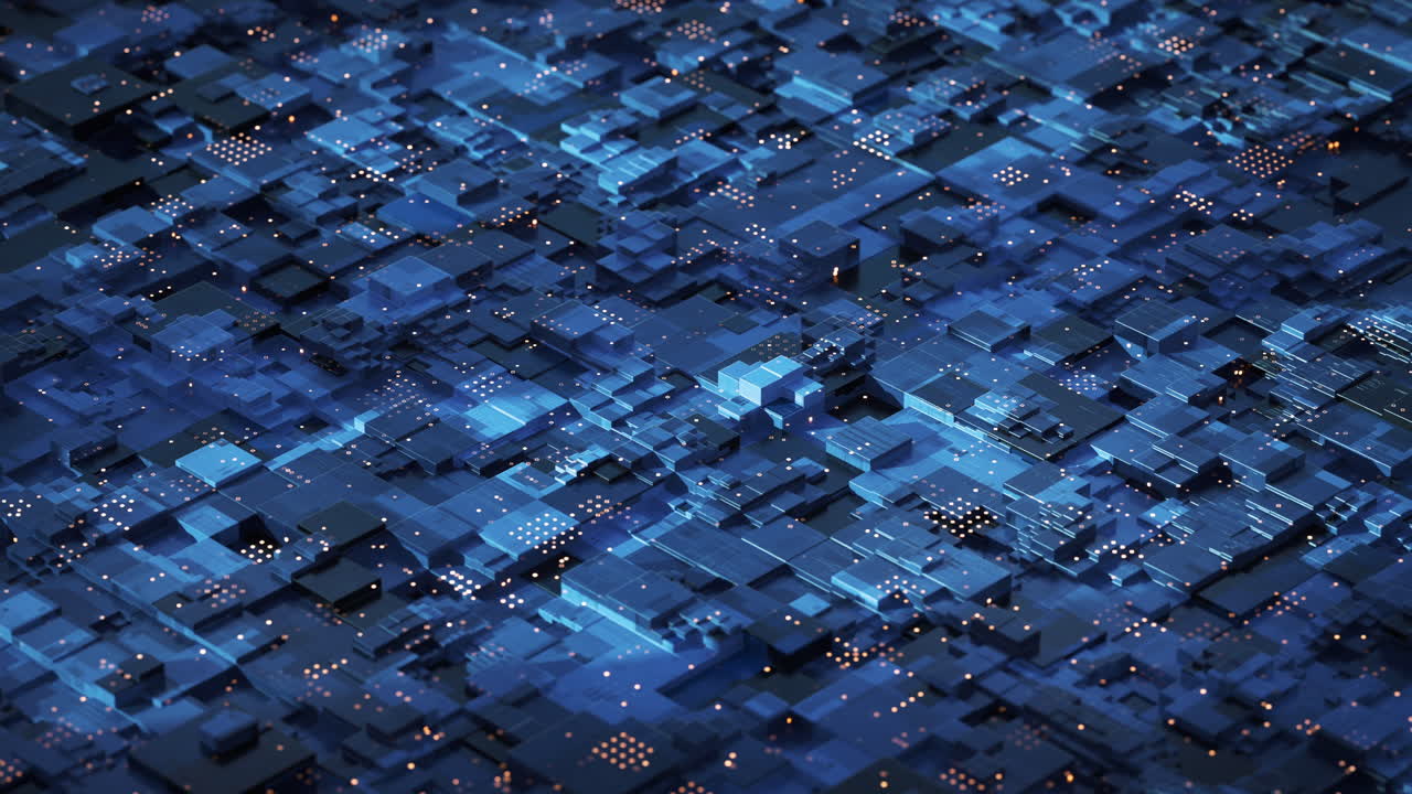 Circuit and block materials, science and technology, 3d rendering.