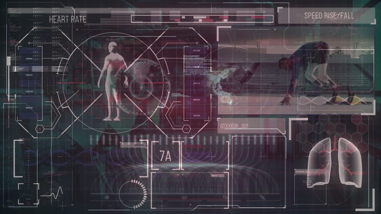 다양한 남성 럭비 선수에 대한 데이터 처리 애니메이션