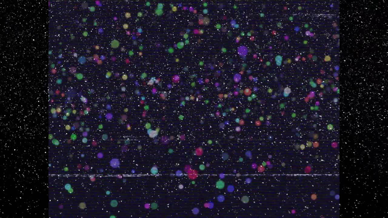 Glitch line flickering starting drifting colored dots scan lines dimming and settling showing noise