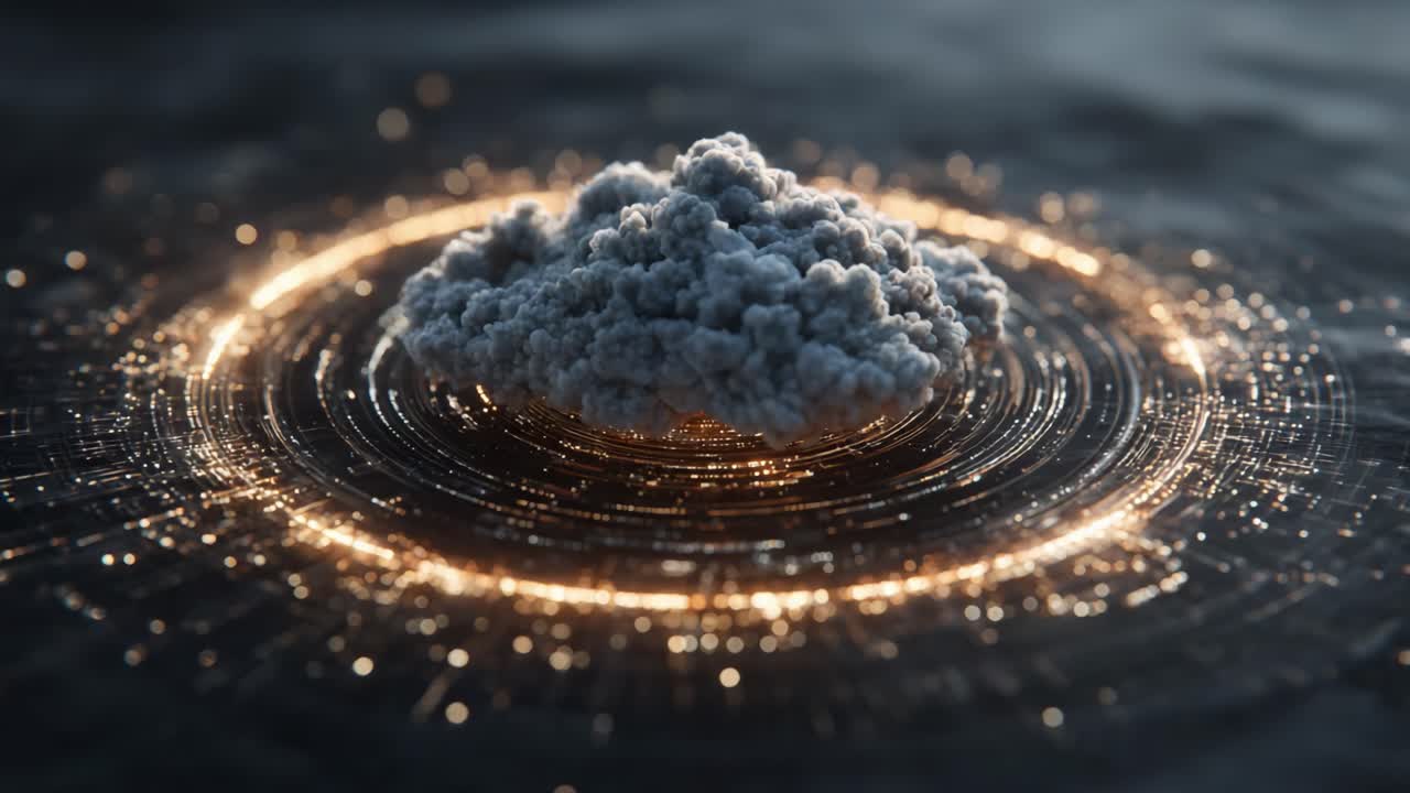 A mesmerizing cloud formation surrounded by a luminous, swirling ring of light, creating a stunning visual contrast against a soft, darker backdrop