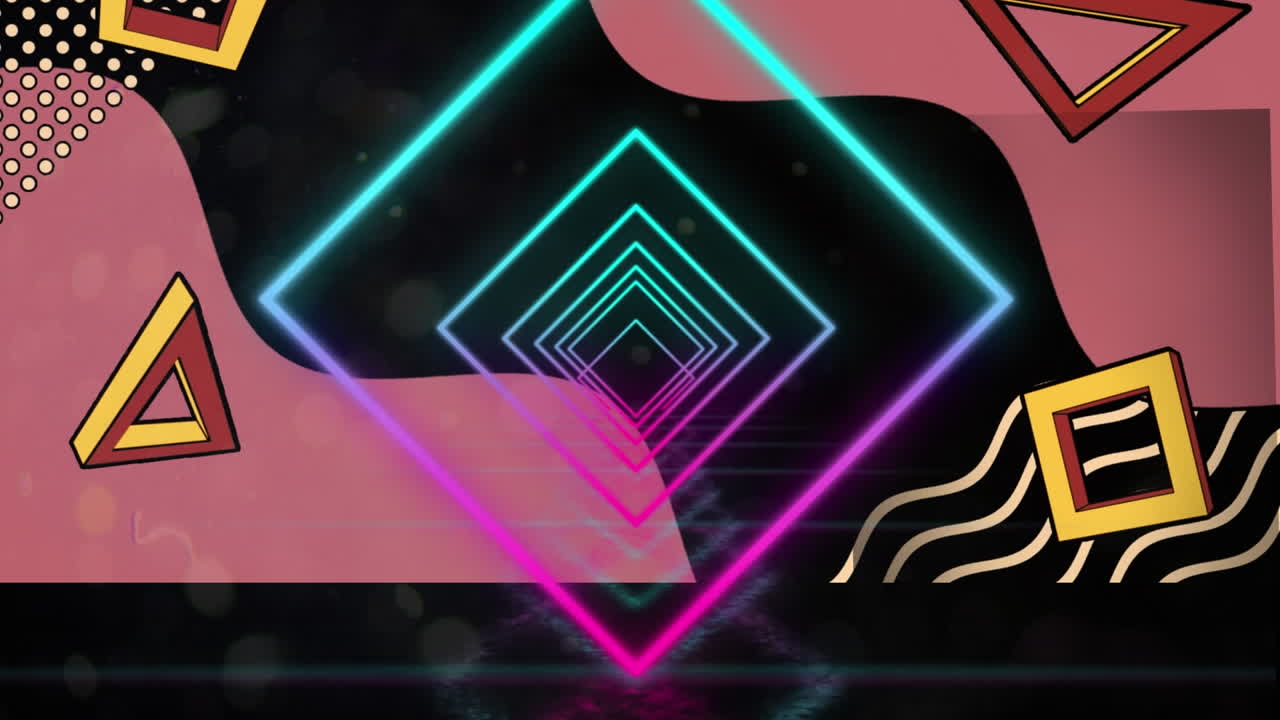 Animation of neon shapes over black background | Premium Stock Video ...
