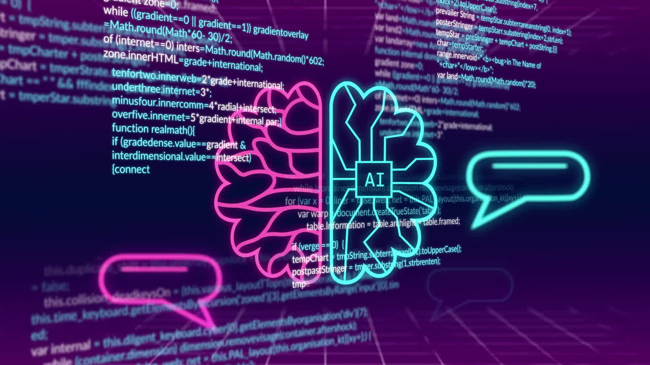 Animation of data processing over brain with ai chat