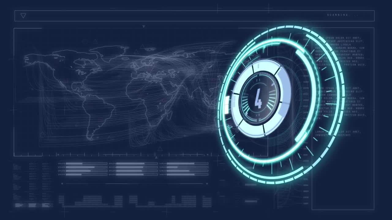 animación del procesamiento de datos del reloj y el mapa en el fondo de la marina