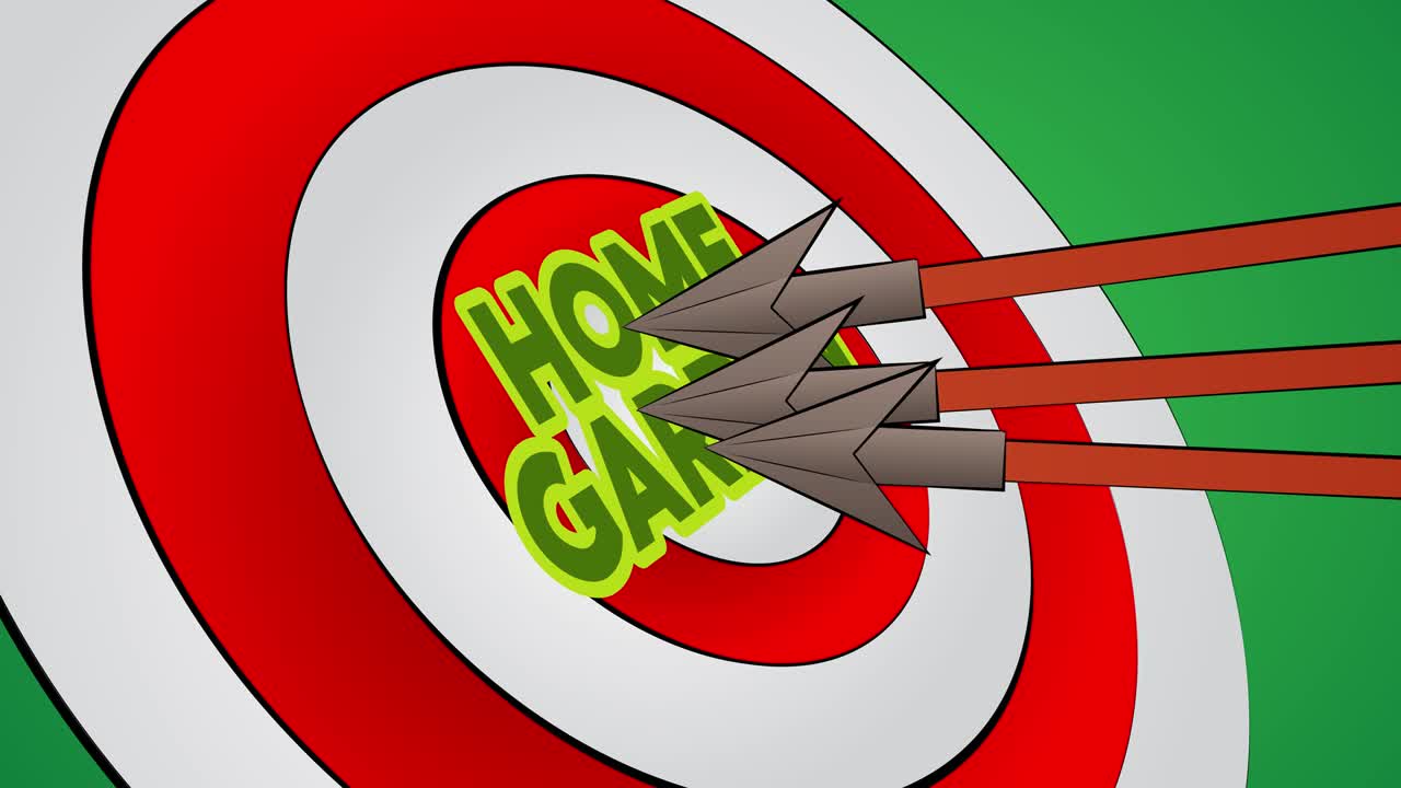 화살표는 집 정원 텍스트로 황소의 눈을 맞았습니다.