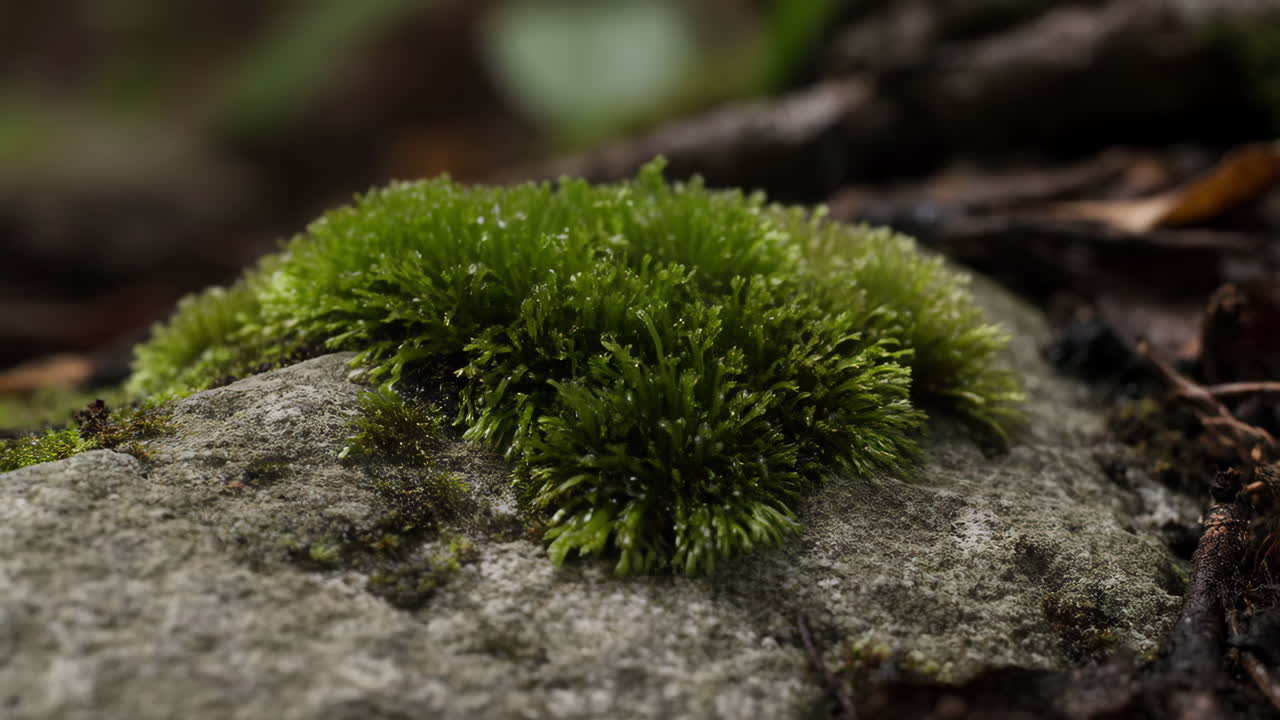 Vibrant Green Moss Growing on a Stone