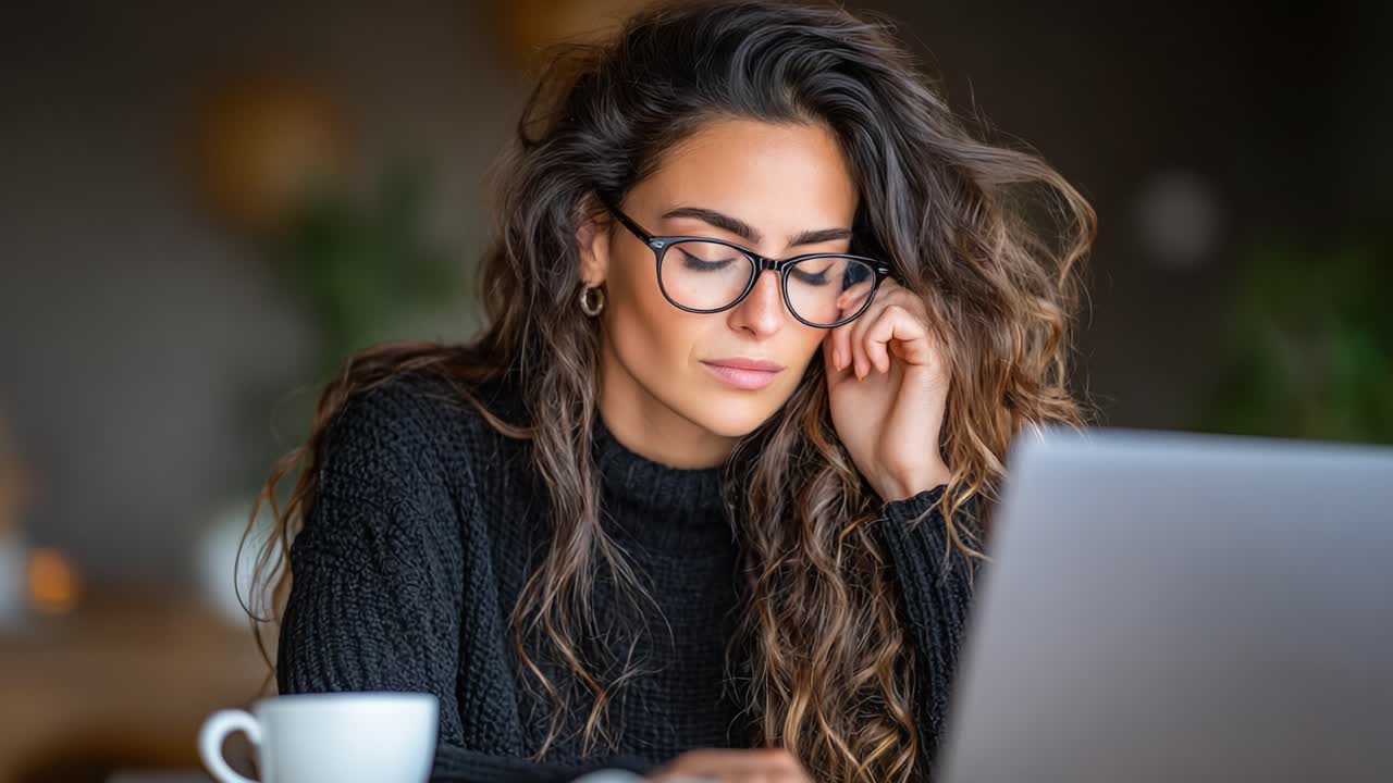 A Focused Individual Engaged in Deep Work at a Coffee Shop, Featuring Intense Concentration and Modern Aesthetic with Warm Ambiance