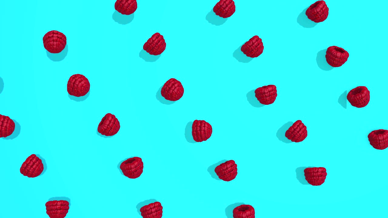 Colorful pattern with raspberry fruits - 3D elements, 4K loopableless loop isolated, perfect for digital composition