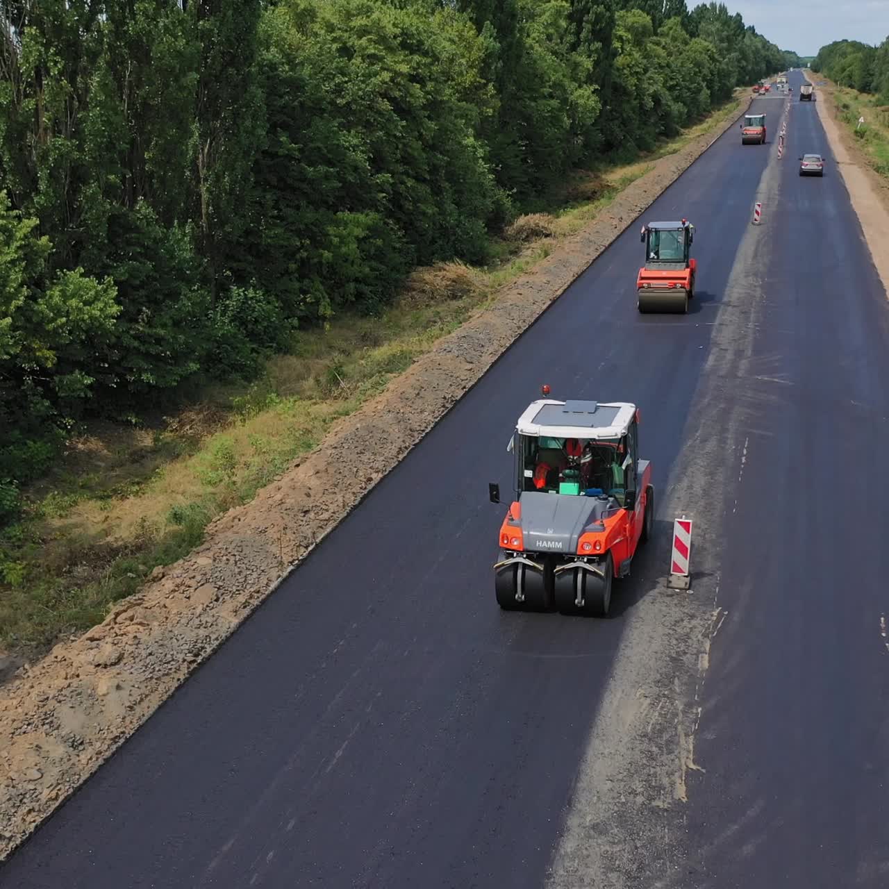 Aerial view of asphalt rollers