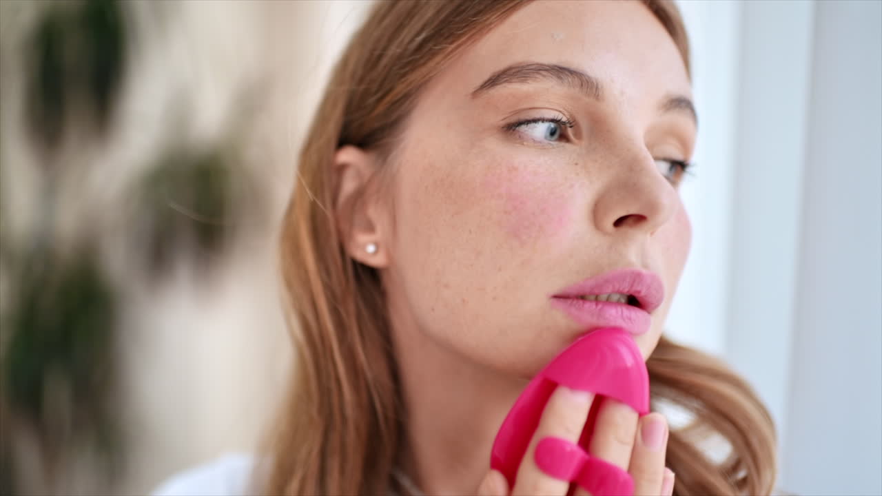 Woman using skincare tool