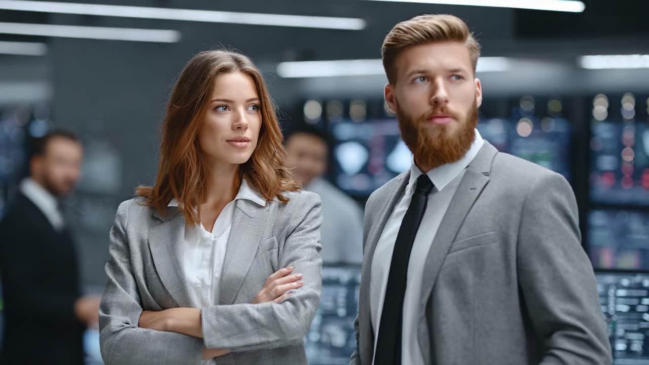 Focused Professionals Engaging in Serious Discussion Amidst Analytics and Data Trends in a Modern Business Environment