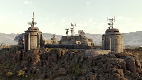 futuristic military base in a desolate landscape