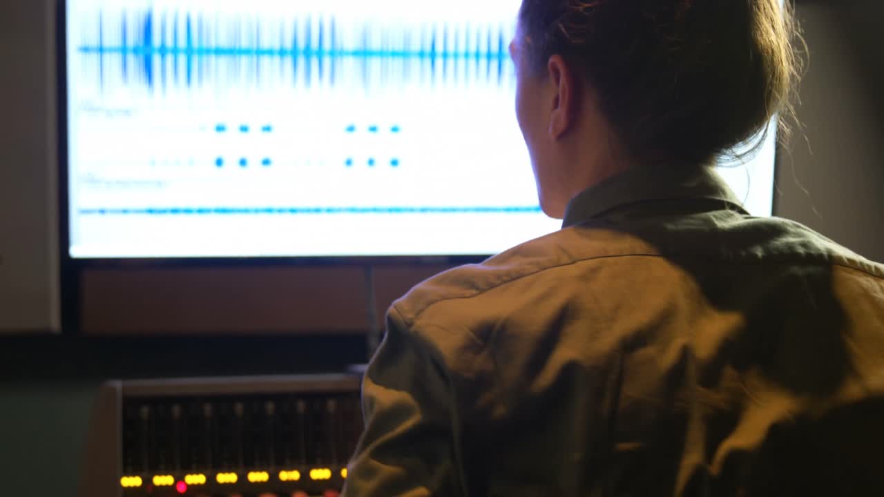 Male audio engineer using sound mixer