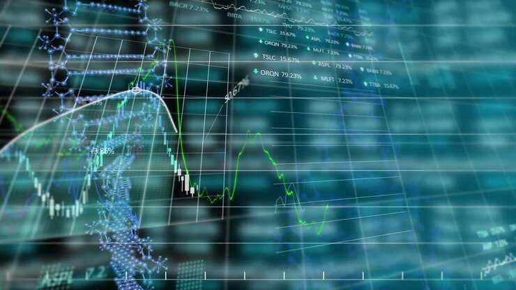 Animation of stock market display over DNA strand spinning.