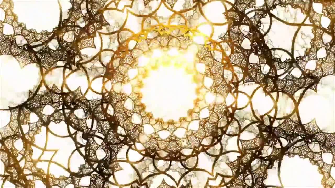Loop continuo di mandala dorato astratto con centro luminoso
