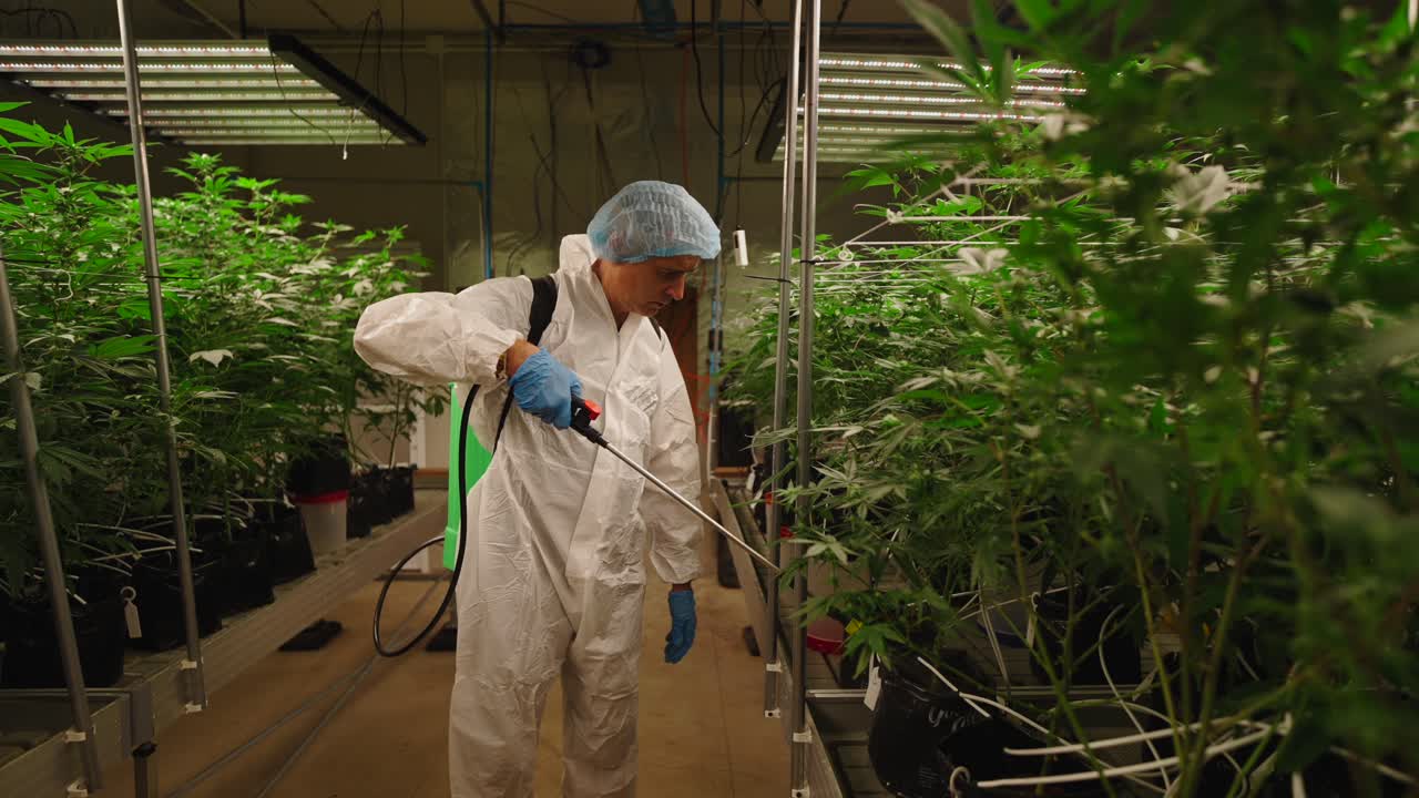 Cannabis Grow Operation: Spraying Plants