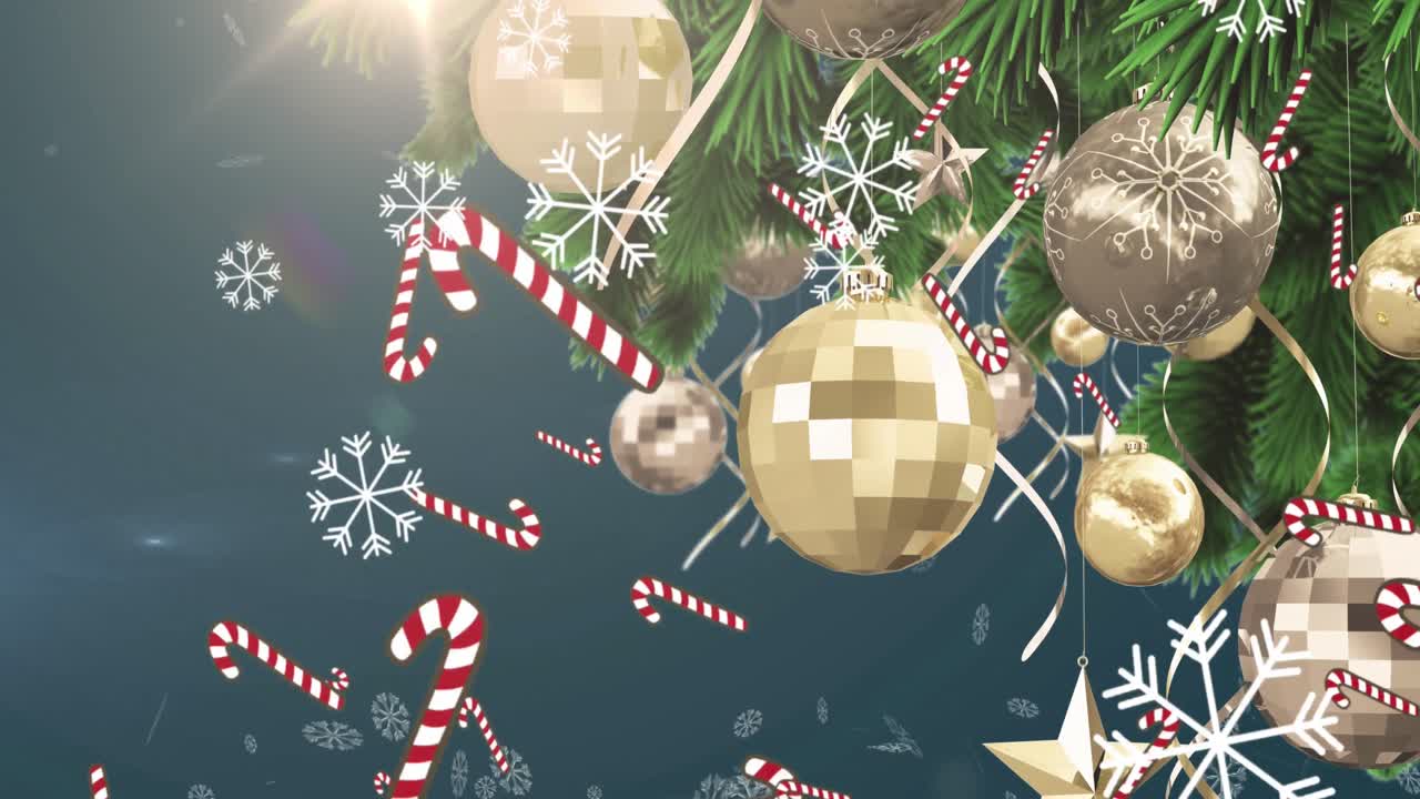 금색 구슬로 된 크리스마스 트리의 애니메이션